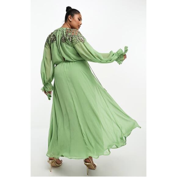 ASOS Curve Embellished Floral Lattice Detail Maxi Dress Womens Plus Size 22 New - Picture 4 of 11